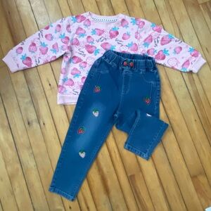 Pink Strawberry Sweatshirt with matching Strawberry Blue Jeans Set size 5